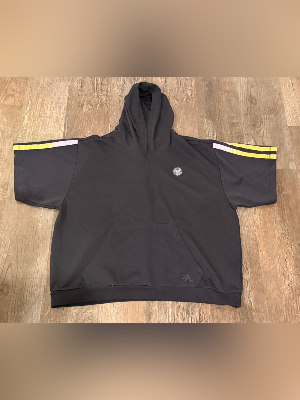 adidas Men’s Black Hoodie with Pastel Shoulder Stripes